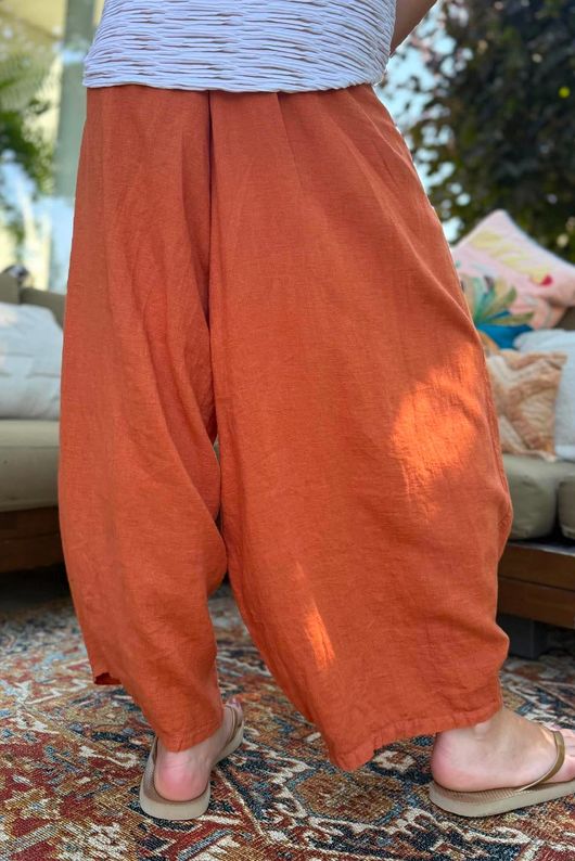 Sandbar Linen Blend Bloom Barrel Pant Rust Due approx 1 week